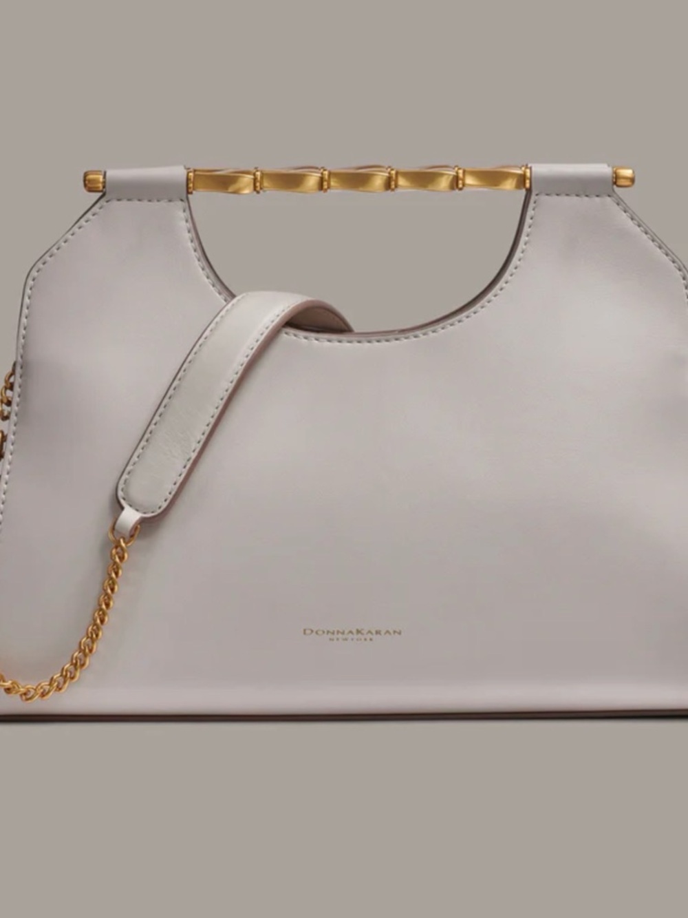Donna Karan Light Cream Leather Satchel with Gold Chain Handle